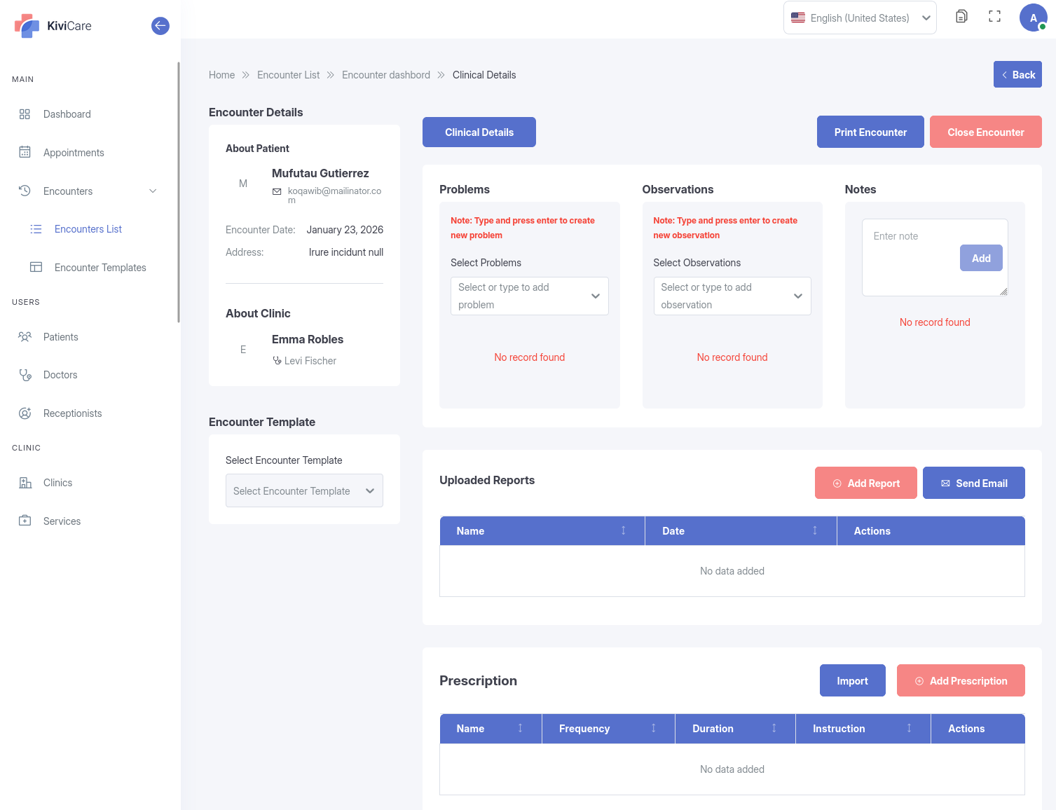 Encounter Dashboard - KiviCare WordPress - Documentation