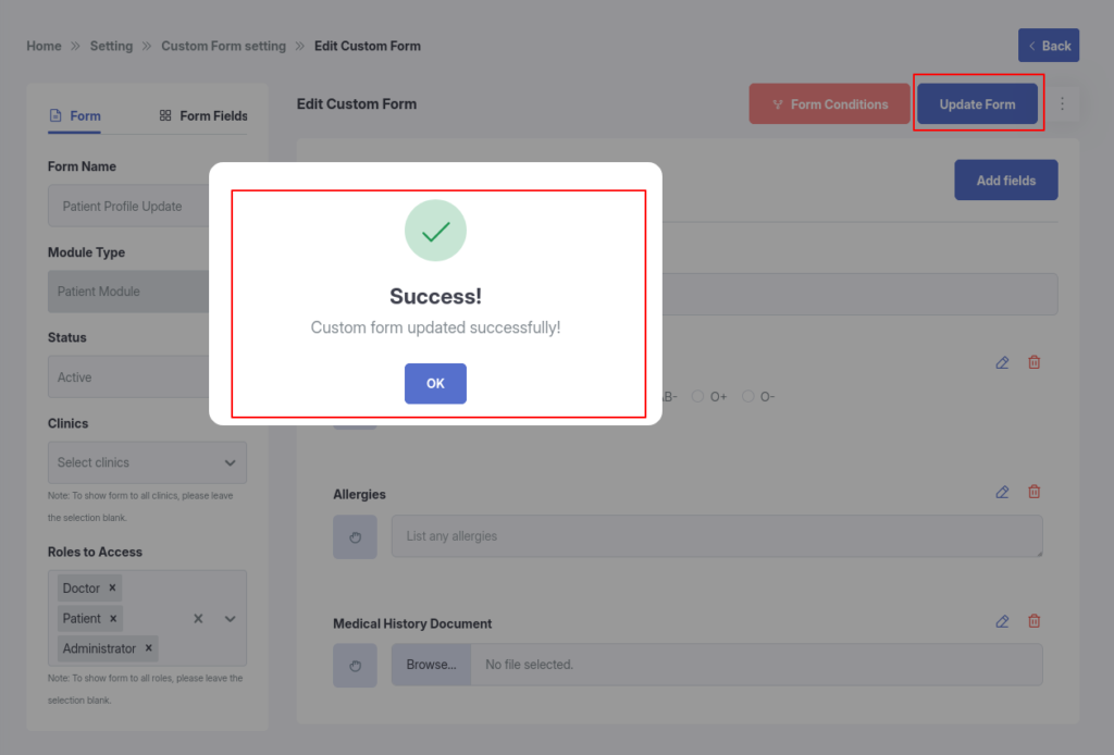 Custom Form Required Custom Form Settings - KiviCare WordPress - Documentation