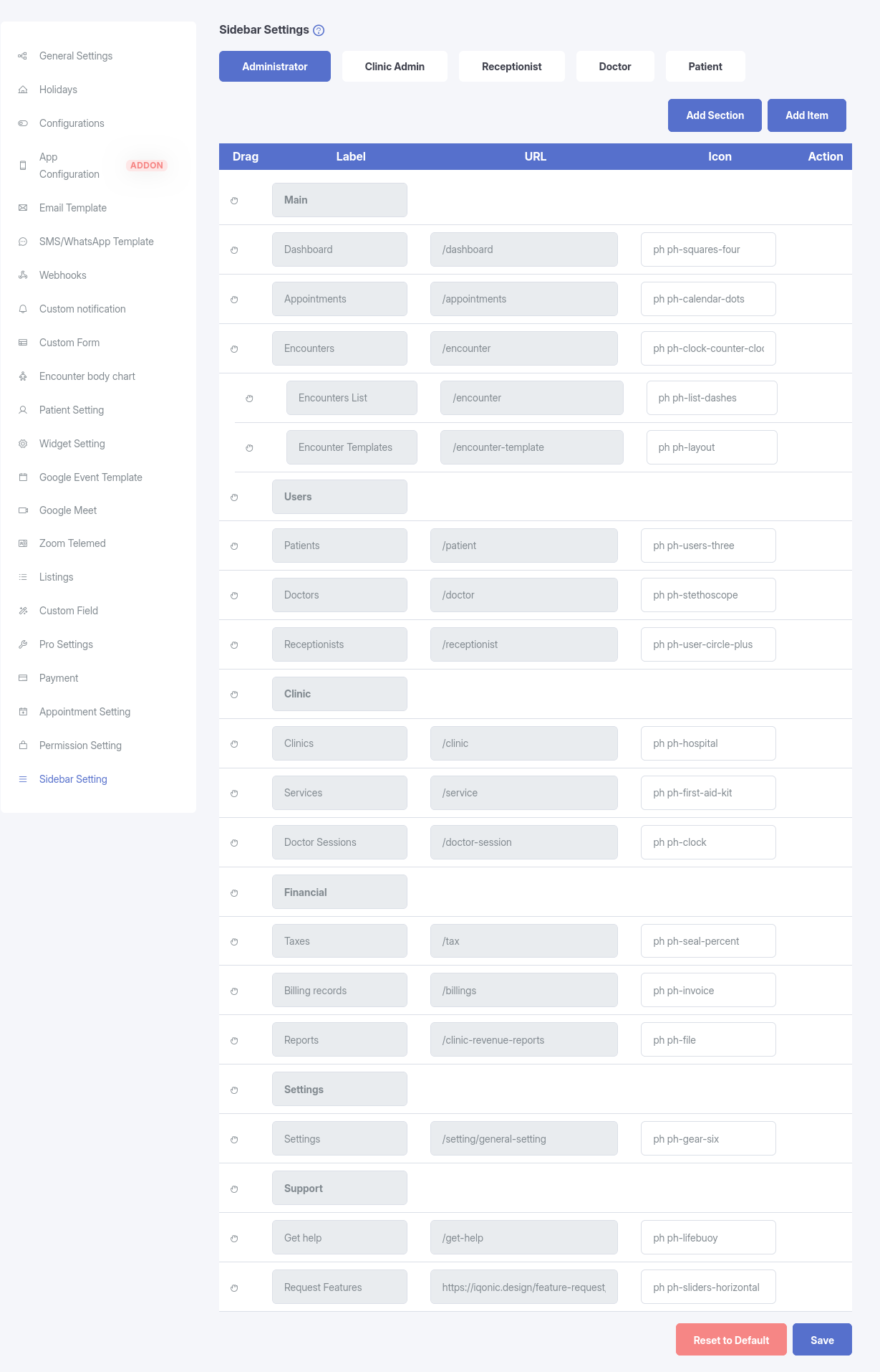 Sidebar Settings - KiviCare WordPress - Documentation