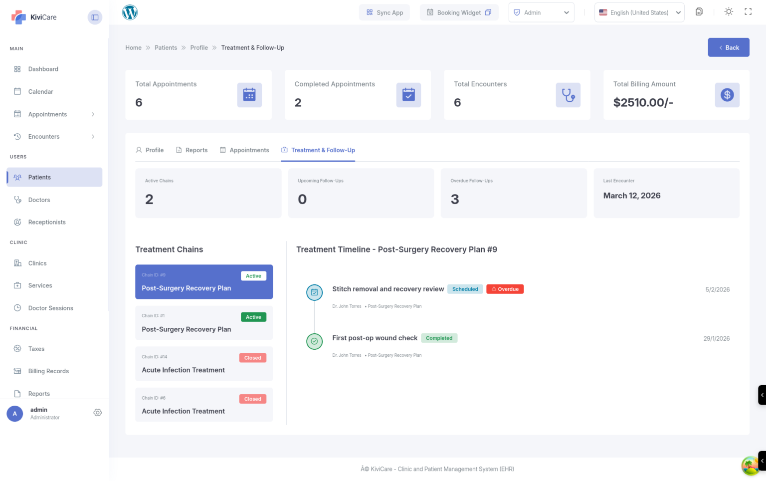 Followup And Treatment - KiviCare WordPress - Documentation